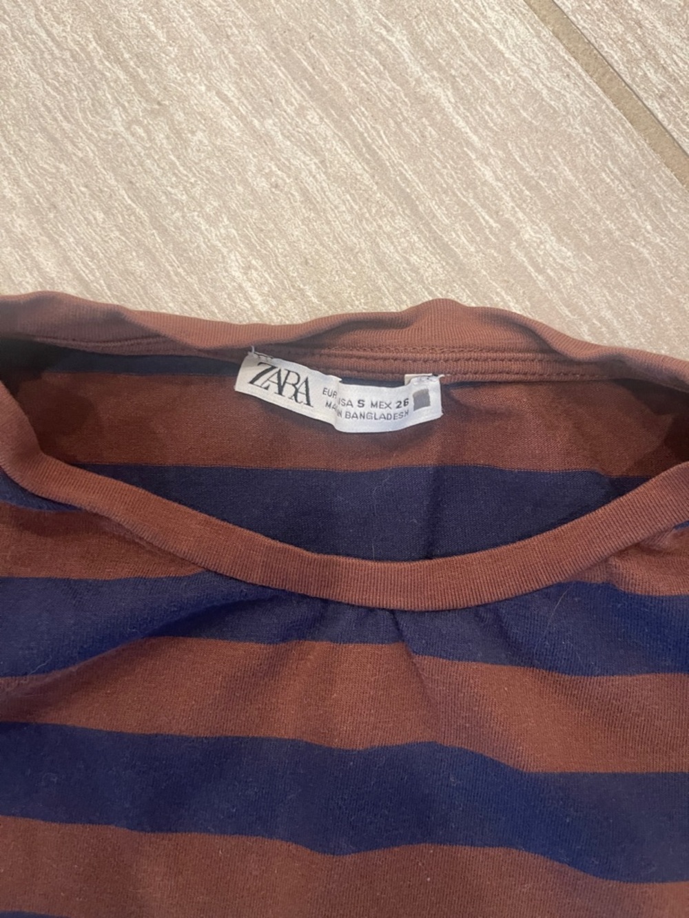 Zara Brown & Navy Striped Short Sleeve Cropped Tee - Picture 2 of 2